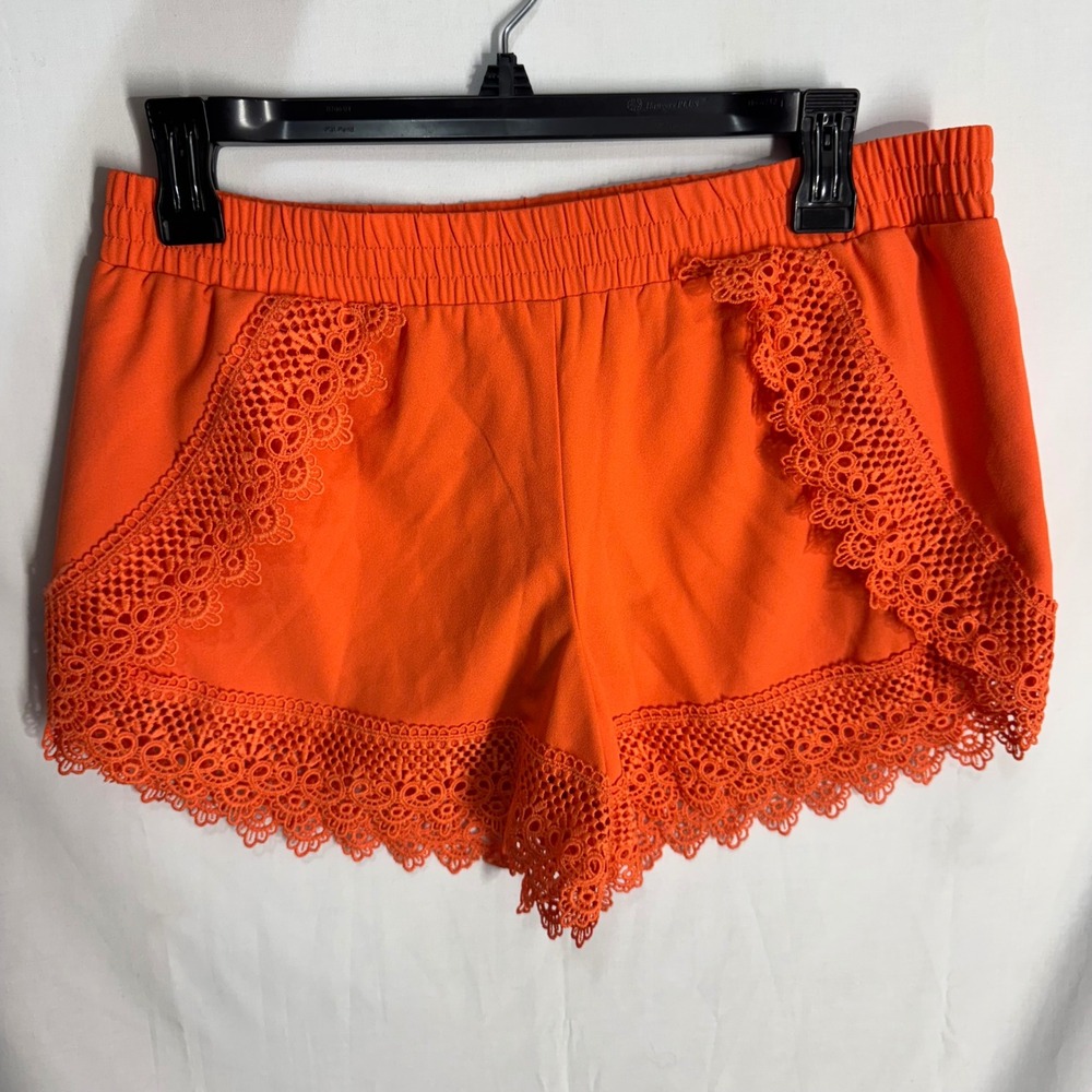 GB Shorts Womens Medium Orange Crochet Lace Trim Elastic Waist 2264ID-161F NWT